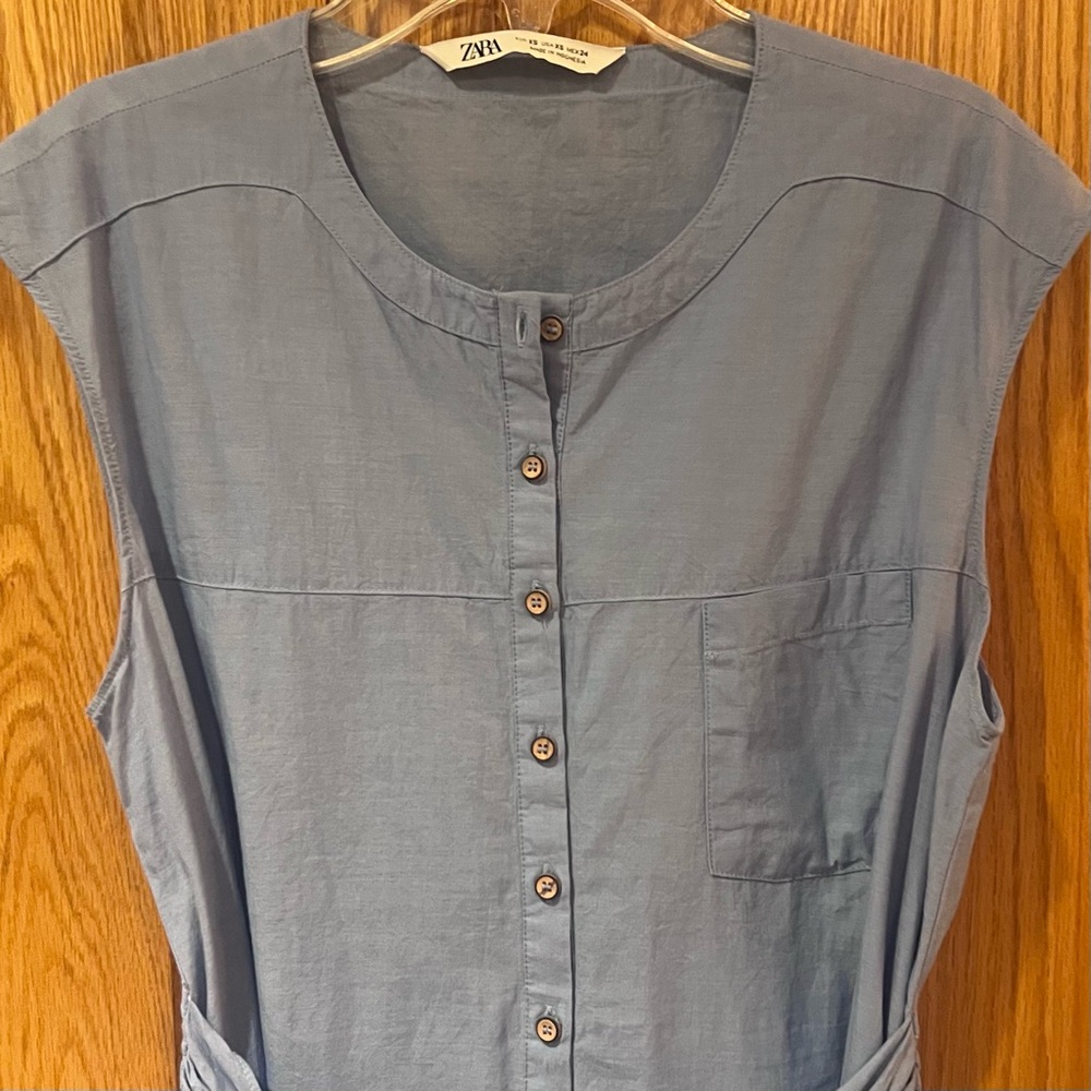 ZARA Knotted Tie Front Sleeveless Shirt Dress Tunic Light Blue Size XS - Picture 7 of 14
